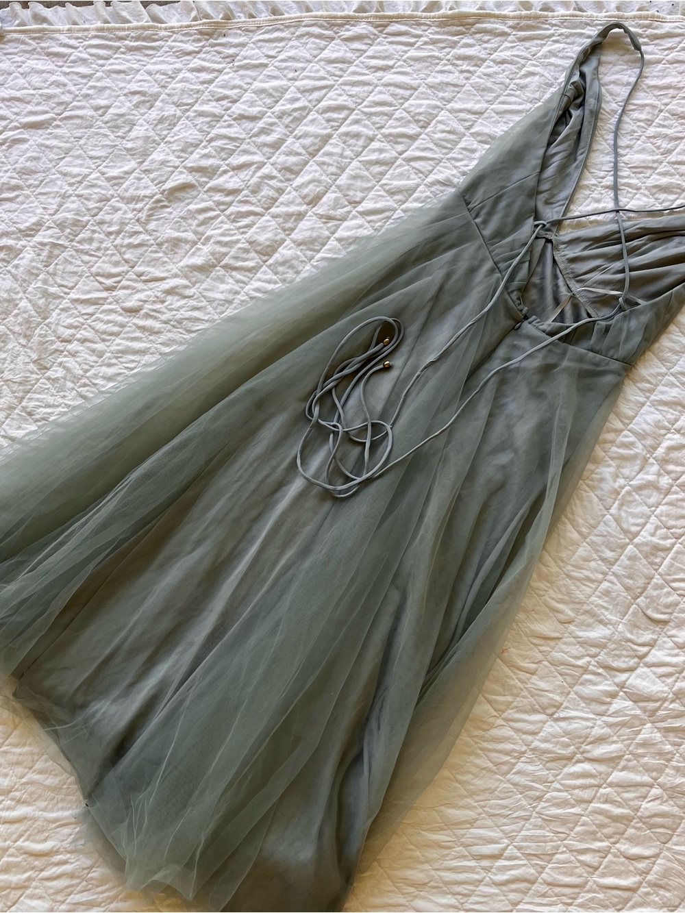 Selfie Leslie Sage Green Tulle V-Neck Party Dress - Picture 2 of 6